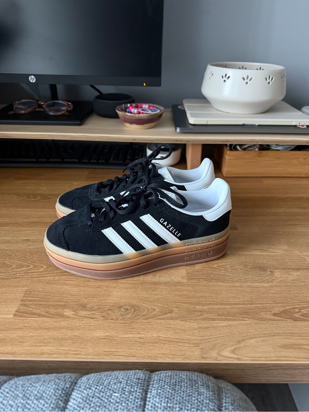 adidas Gazelle Women’s Black with White Stripes Platform Sneakers